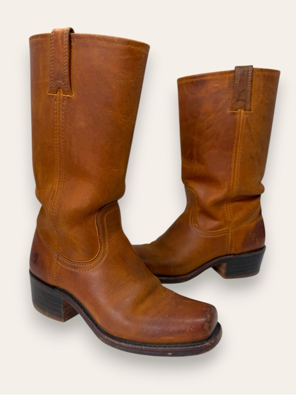 FRYE Campus Calvary Leather Stacked Heel Riding Boots Brown 6.5 Women’s